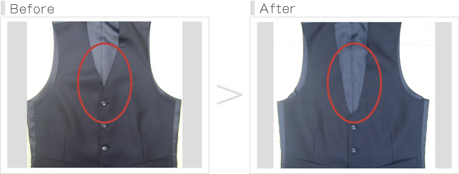 ベストのボタン加工ビフォーアフター